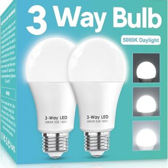 3 Way LED Light Bulbs 50 100 150W Equivalent, Daylight White 5000K 3 Way Light Bulbs, A19 Three Way Light Bulbs,E26 Base 3-Way Light Bulbs for Reading,Living Room-2 Pack