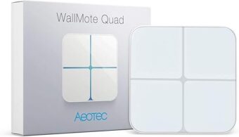 Aeotec WallMote Quad, Wireless Zwave Scene Controller, Z-Wave Plus Enabled, 4 Zwave Button, Remote Control for up to 16 Scenes or On/Off Dimmer Switch, Work with Z Wave Hub