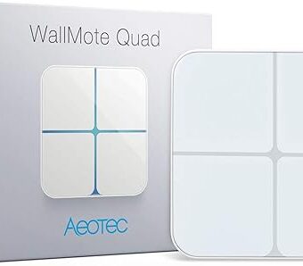 Aeotec WallMote Quad, Wireless Zwave Scene Controller, Z-Wave Plus Enabled, 4 Zwave Button, Remote Control for up to 16 Scenes or On/Off Dimmer Switch, Work with Z Wave Hub