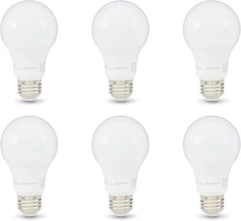 Amazon Basics A19 LED Light Bulb, 60 Watt Equivalent, Energy Efficient 12W, E26 Standard Base, Soft White 2700K, Dimmable, 10,000 Hour Lifetime , 6-Pack