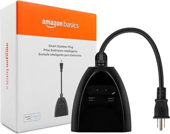 Amazon Basics Outdoor Smart Plug with 2 Individually Controlled Outlets, 2.4 GHz Wi-Fi, Works with Alexa Only, Black, 3.72 x 1.81 x 4.94 inches