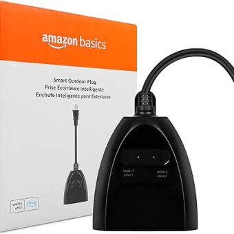 Amazon Basics Outdoor Smart Plug with 2 Individually Controlled Outlets, 2.4 GHz Wi-Fi, Works with Alexa Only, Black, 3.72 x 1.81 x 4.94 inches