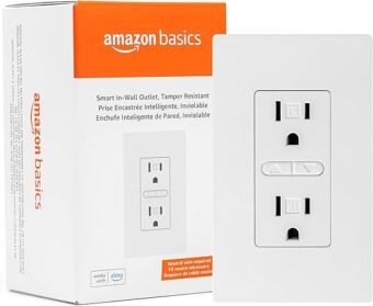 Amazon Basics Smart In-Wall Outlet with 2 Individually Controlled Outlets, Tamper Resistant, 2.4 GHz Wi-Fi, Works with Alexa Only, 4.57 x 2.80 x 1.85 inches, White