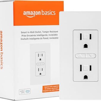 Amazon Basics Smart In-Wall Outlet with 2 Individually Controlled Outlets, Tamper Resistant, 2.4 GHz Wi-Fi, Works with Alexa Only, 4.57 x 2.80 x 1.85 inches, White