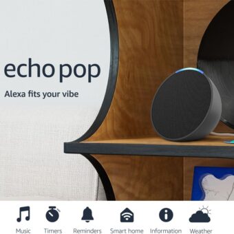 Amazon Echo Pop | Alexa fits in anywhere: bedroom, living room, bathroom, office, and small spaces | Charcoal