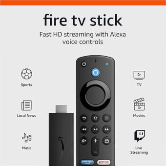 Amazon Fire TV Stick, HD, sharp picture quality, fast streaming, free & live TV, Alexa Voice Remote with TV controls