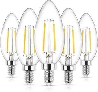 Ascher E12 LED Classic Candelabra Clear Light Bulb, 4W, Equivalent 40W, Warm White 2700K, Filament Clear Glass, Non-Dimmable, Pack of 5