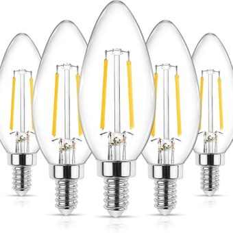 Ascher E12 LED Classic Candelabra Clear Light Bulb, 4W, Equivalent 40W, Warm White 2700K, Filament Clear Glass, Non-Dimmable, Pack of 5