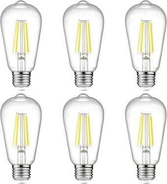 Ascher Vintage LED Edison Bulbs, 6W, Equivalent 60W, High Brightness Daylight White 4000K, ST58 Antique LED Filament Bulbs with 80+ CRI, E26 Medium Base, Non Dimmable, Clear...