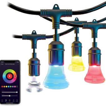 atomi Smart Color String Lights – 36 Feet, Waterproof Outdoor WiFi White & Color Changing RGB LED, 18 Commercial Grade Bulbs, Works with Alexa, Google Home, Control From Anywhere