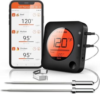 BFOUR Meat Thermometer Wireless Bluetooth, LCD Digital Meat Thermometer with Dual Probe, Wireless Remote BBQ Thermometer for Smoker Kitchen Cooking Grill Thermometer Timer for...