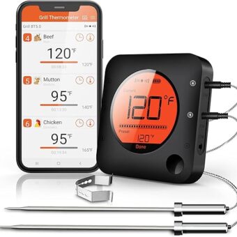 BFOUR Meat Thermometer Wireless Bluetooth, LCD Digital Meat Thermometer with Dual Probe, Wireless Remote BBQ Thermometer for Smoker Kitchen Cooking Grill Thermometer Timer for...