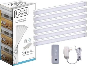 BLACK+DECKER Works with Alexa Smart Under Cabinet Lighting Kit, Adjustable LEDs, (6) 9" Bars, White