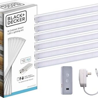 BLACK+DECKER Works with Alexa Smart Under Cabinet Lighting Kit, Adjustable LEDs, (6) 9" Bars, White