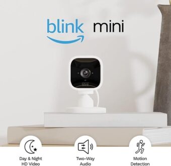 Blink Mini – Compact indoor plug-in smart security camera, 1080p HD video, night vision, motion detection, two-way audio, easy set up, Works with Alexa – 2 cameras (White)