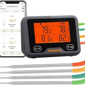 Bluetooth and WiFi Meat Thermometer IBBQ-4BW, Smart Wireless Grill Thermometer, 4 Color Probes | Mobile Notification, High/Low Timer, Rechargeable Digital Bluetooth Thermometer...