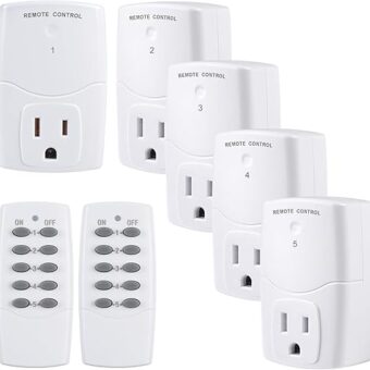 BN-LINK Mini Wireless Remote Control Outlet Switch Power Plug in for Household Appliances, Wireless Remote Light Switch, LED Light Bulbs, White (2 Remotes + 5 Outlets) 1250W/10A