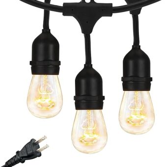 Brightech Ambience Pro Outdoor String Lights - Commercial Grade Waterproof Patio Lights with 48 Ft Dimmable Incandescent Edison Bulbs, Porch String Lights for Patio, Backyard -...