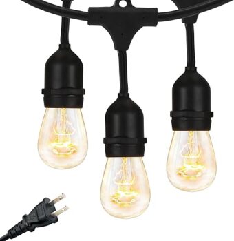 Brightech Ambience Pro Outdoor String Lights - Commercial Grade Waterproof Patio Lights with 48 Ft Dimmable Incandescent Edison Bulbs, Porch String Lights for Patio, Backyard -...