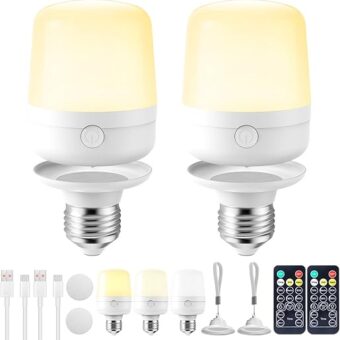 Brightown E26 Rechargeable Light Bulb with Remote Timer and 3 Color Temperatures, Battery Backup Bulb for Sconces and Lamps, E26 Detachable Charging for Non-Hardwired Fixture,...