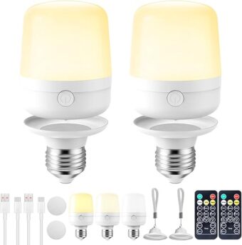 Brightown E26 Rechargeable Light Bulb with Remote Timer and 3 Color Temperatures, Battery Backup Bulb for Sconces and Lamps, E26 Detachable Charging for Non-Hardwired Fixture,...