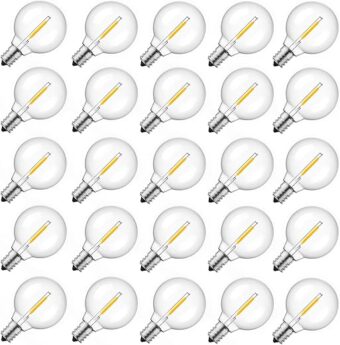 Brightown G40 Replacement LED Light Bulbs, 25 Pack Clear Globe Bulb fits E12 C7 Candelabra Screw Base Sockets, 1.5 Inch Dimmable Edison Light Bulbs for Indoor Outdoor Patio...