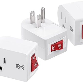 Cable Matters [ETL Listed] 3 Pack Grounded Outlet with ON Off Switch, Single Outlet Switch ON Off/Plug Switch in White