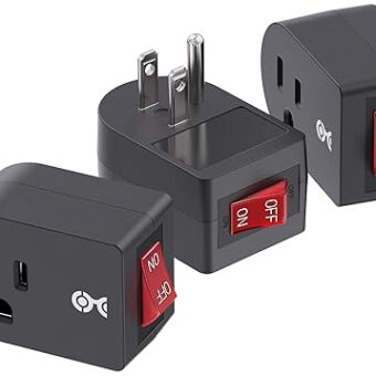 Cable Matters [ETL Listed] 3 Pack Grounded Outlet with ON Off Switch, Single Outlet Switch ON Off/Plug Switch in Black