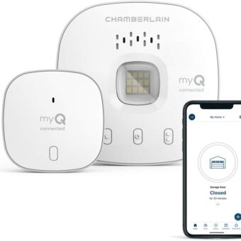 CHAMBERLAIN Smart Garage Control - Wireless Garage Hub and Sensor with Wifi & Bluetooth - Smartphone Controlled, myQ-G0401-ES, White