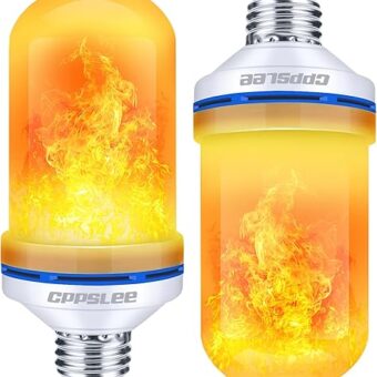 CPPSLEE LED Flame Light Bulbs, 4 Modes Flickering Light Bulbs, E26 Base Fire Flame Bulb, Halloween, Christmas Party Porch Outdoor and Indoor Home Decorations(Yellow, 2 Pack)