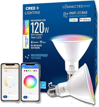 Cree Lighting Connected Max Smart Led Bulb Par38 Outdoor Flood Tunable White + Color Changing, 2.4 Ghz, Works with Alexa and Google Home, No Hub Required, Bluetooth + Wifi, 1Pk