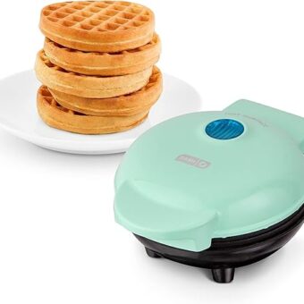 DASH Mini Waffle Maker - 4” Waffle Mold, Nonstick Waffle Iron with Quick Heat-Up, PTFE Nonstick Surface - Perfect Mini Waffle Maker for Kids and Families, Just Add Batter (Aqua)