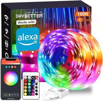 DAYBETTER Smart WiFi Led Lights 100ft, Tuya App Controlled Led Strip Lights, Work with Alexa and Google Assistant, Timer Schedule , Color Changing Led Lights for Bedroom Party...