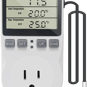 Digital Thermostat Outlet Plug Temperature Controller Outlet Socket 120V Heating Cooling Control 110V 15A Celsius Fahrenheit Display White