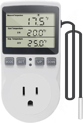 Digital Thermostat Outlet Plug Temperature Controller Outlet Socket 120V Heating Cooling Control 110V 15A Celsius Fahrenheit Display White