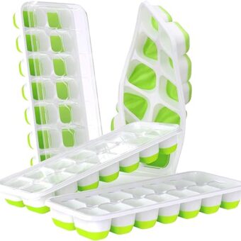 DOQAUS Ice Cube Trays 4 Pack, Easy-Release 56 pcs Ice Cubes Maker with Spill-Resistant Removable Lid, LFGB Certified and BPA Free, Stackable Flexible Silicone, for Baby Food,...