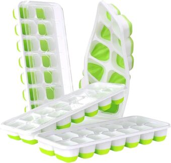 DOQAUS Ice Cube Trays 4 Pack, Easy-Release 56 pcs Ice Cubes Maker with Spill-Resistant Removable Lid, LFGB Certified and BPA Free, Stackable Flexible Silicone, for Baby Food,...