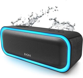 DOSS SoundBox Pro Bluetooth Speaker with 20W Stereo Sound, Active Extra Bass, IPX6 Waterproof, Bluetooth 5.0, TWS Pairing, Multi-Colors Lights, 20 Hrs Playtime, Portable Speaker...