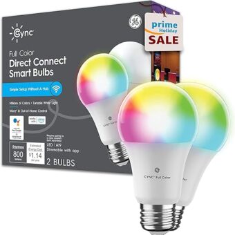 GE CYNC A19 Smart LED Light Bulbs, Color Changing Room Décor, Bluetooth and WiFi Light Bulbs, 60W Equivalent, Work with Amazon Alexa and Google Home (2 Pack)