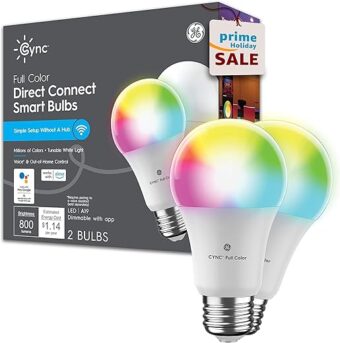 GE CYNC A19 Smart LED Light Bulbs, Color Changing Room Décor, Bluetooth and WiFi Light Bulbs, 60W Equivalent, Work with Amazon Alexa and Google Home (2 Pack)