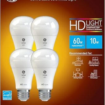 GE Relax LED Light Bulbs, 60 Watt, Soft White, A19 (4 Pack)