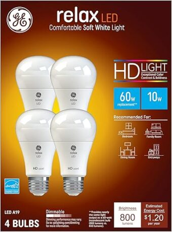 GE Relax LED Light Bulbs, 60 Watt, Soft White, A19 (4 Pack)