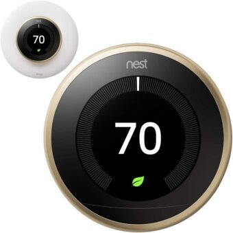 Google Nest Learning Smart Thermostat - 3rd Generation - Brass T3032US Bundle with elago Wall Plate Upgraded Wall Mount Cover Designed for Google Nest Learning Thermostat -...