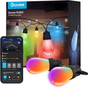 Govee Outdoor String Lights H7015 with 15 Dimmable RGBIC LED Bulbs, 48ft IP65 Waterproof Shatterproof Holidays Decorations, Color Changing Warm White Lights with 47 Scene Modes...