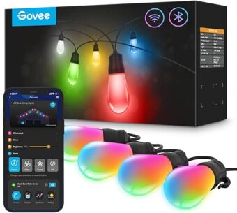 Govee Smart Outdoor String Lights H7021, RGBIC Warm White 96ft (2 Ropes of 48ft) LED Bulbs, WiFi Patio Lights Work with Alexa, Google, APP Control, IP65 Waterproof, Dimmable for...