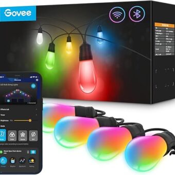 Govee Smart Outdoor String Lights H7021, RGBIC Warm White 96ft (2 Ropes of 48ft) LED Bulbs, WiFi Patio Lights Work with Alexa, Google, APP Control, IP65 Waterproof, Dimmable for...