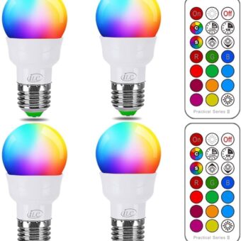 ILC RGB LED Light Bulb, Color Changing Light Bulb, 40W Equivalent, 450LM, 2700K Warm White 5W E26 Screw Base RGBW, Flood light bulb- 12 Color Choices - Timing Infrared Remote...