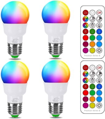 ILC RGB LED Light Bulb, Color Changing Light Bulb, 40W Equivalent, 450LM, 2700K Warm White 5W E26 Screw Base RGBW, Flood light bulb- 12 Color Choices - Timing Infrared Remote...