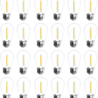 Jslinter 24-Pack LED 1W String Light Bulbs, S14 Plastic Shatterproof Edison Vintage Style Replacement 1 Watt Outdoor 2200K, Waterproof, Warm White Equivalent to 11w, e26 Base