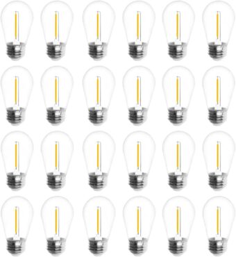 Jslinter 24-Pack LED 1W String Light Bulbs, S14 Plastic Shatterproof Edison Vintage Style Replacement 1 Watt Outdoor 2200K, Waterproof, Warm White Equivalent to 11w, e26 Base